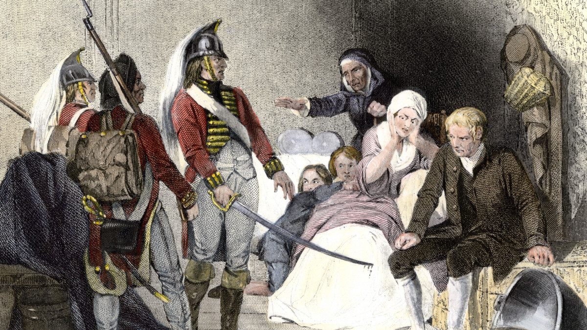 British soldiers entering colonist home